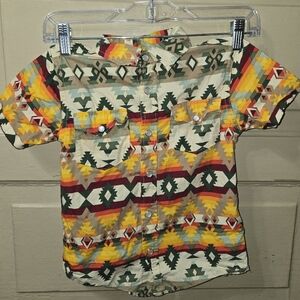 Nine Threads Kids Western Aztec Button Up Short Sleeve Pearl Snap Shirt